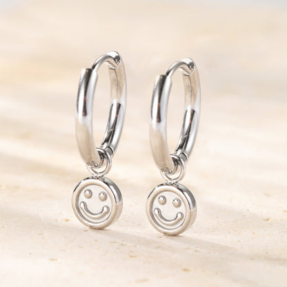 Smiley Charm Hoop Earrings Waterproof