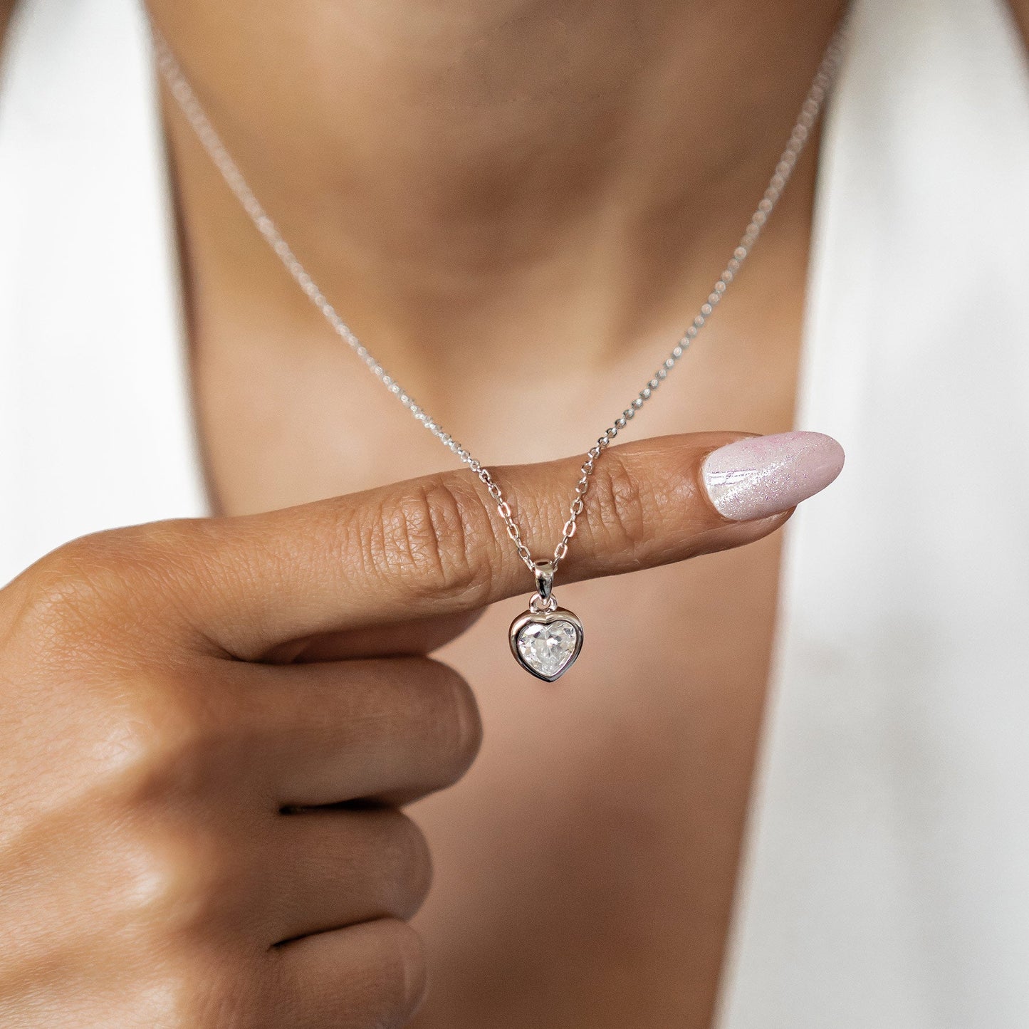 Sparkling Heart Necklace Sterling Silver