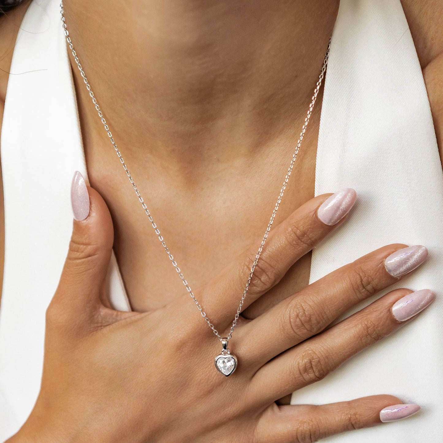 Sparkling Heart Necklace Sterling Silver