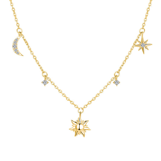 Sun Moon & Stars Charm Necklace Sterling Silver