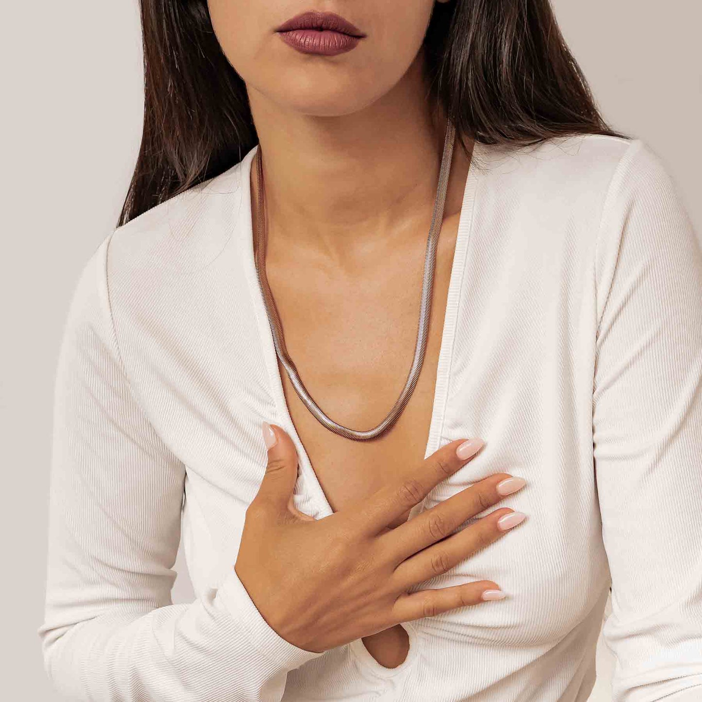 Thick Snake Chain Necklace Rose Gold