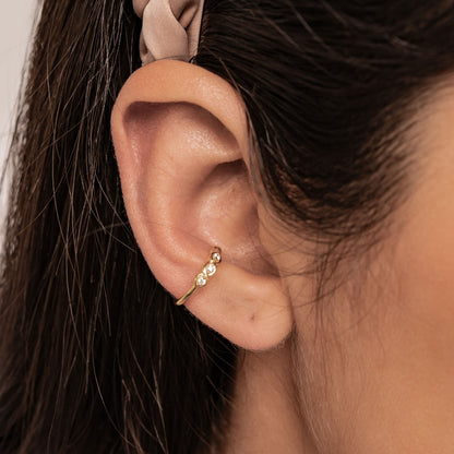 Triple Gemstone Ear Cuff Sterling Silver