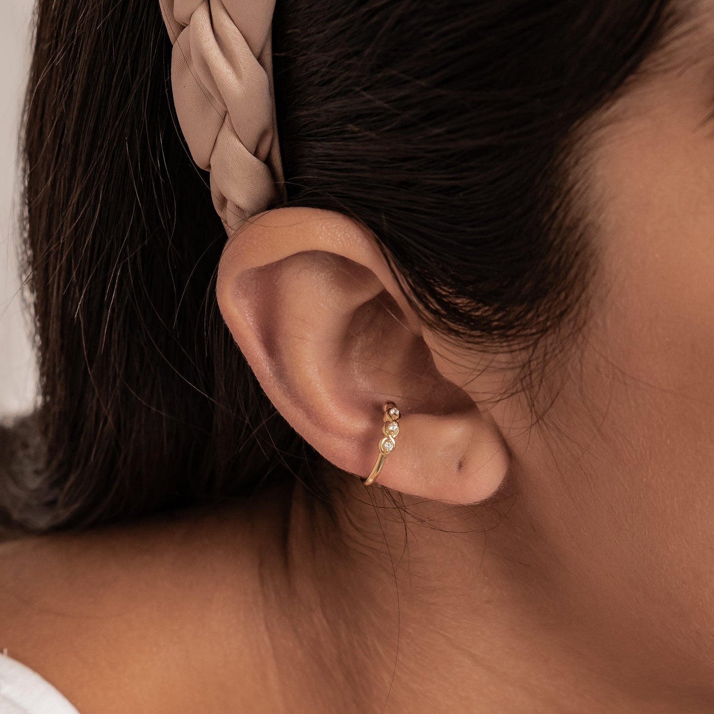 Triple Gemstone Ear Cuff Sterling Silver