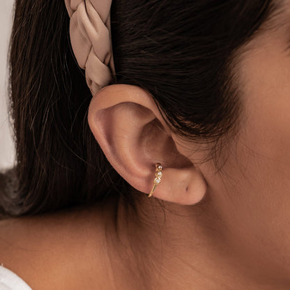 Triple Gemstone Ear Cuff Sterling Silver