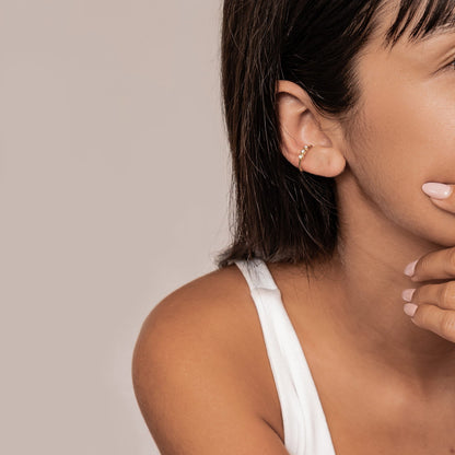 Triple Gemstone Ear Cuff Sterling Silver