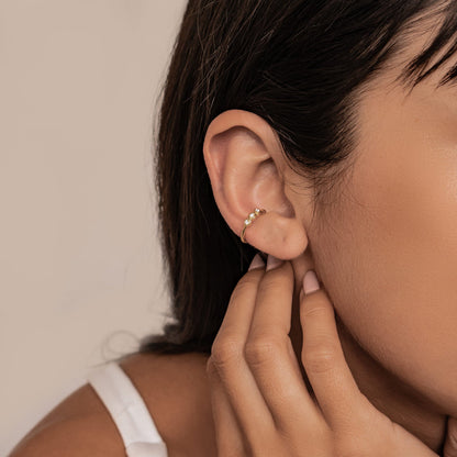 Triple Gemstone Ear Cuff Sterling Silver