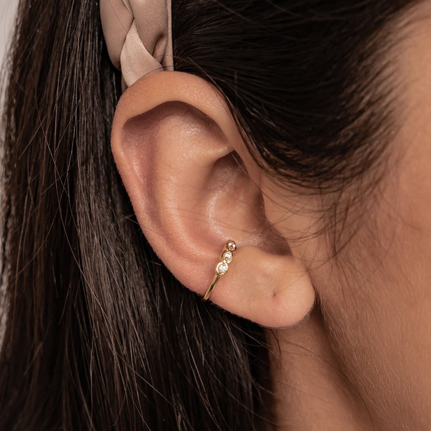 Triple Gemstone Ear Cuff Sterling Silver