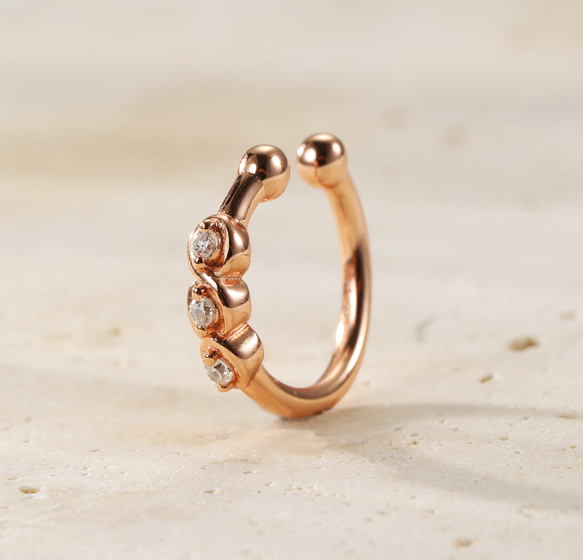 Triple Gemstone Ear Cuff Sterling Silver