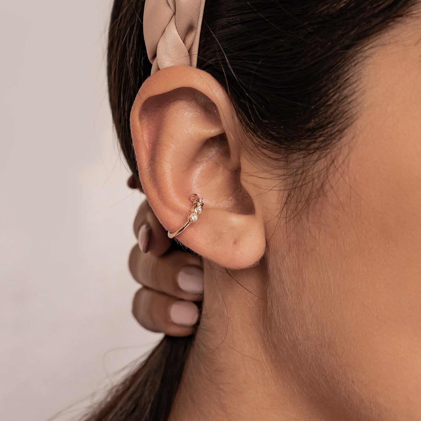 Triple Gemstone Ear Cuff Sterling Silver