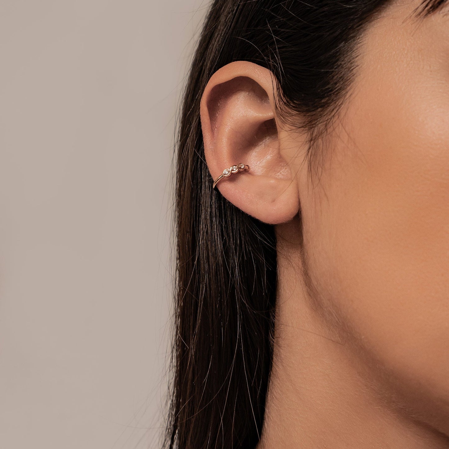 Triple Gemstone Ear Cuff Sterling Silver