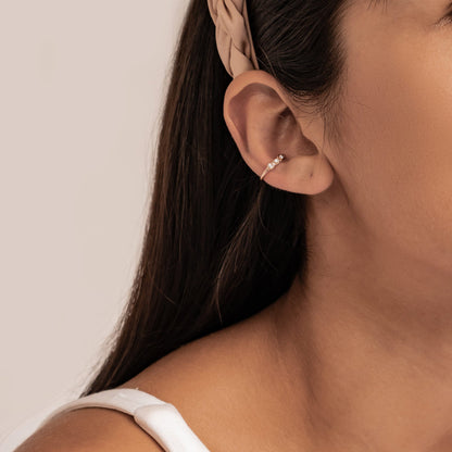 Triple Gemstone Ear Cuff Sterling Silver