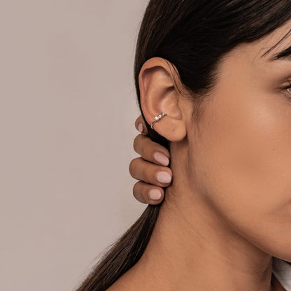 Triple Gemstone Ear Cuff Sterling Silver