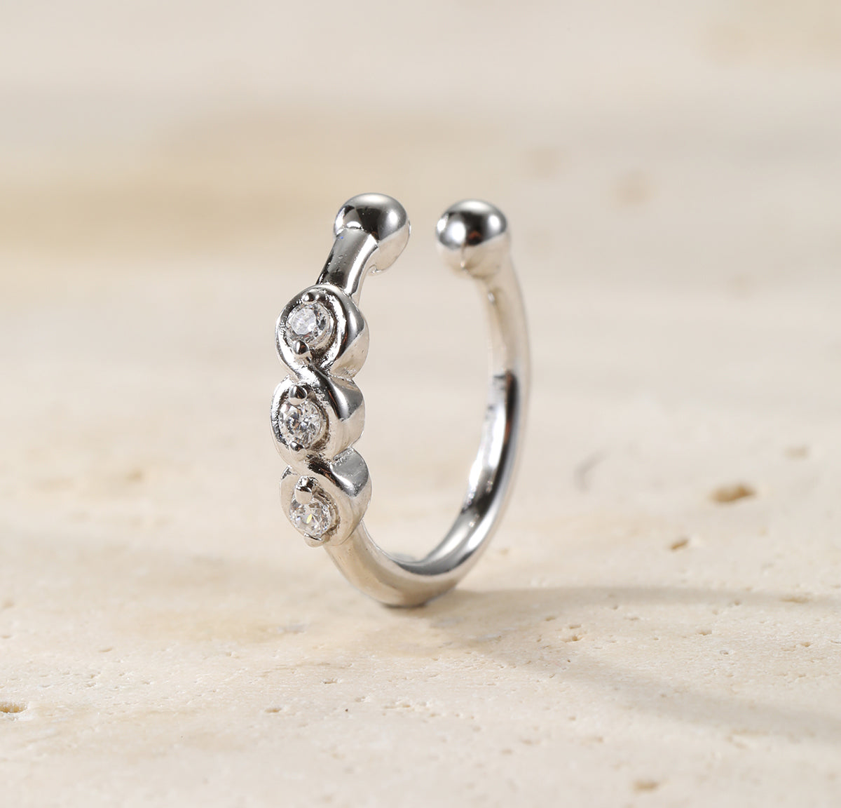 Triple Gemstone Ear Cuff Sterling Silver