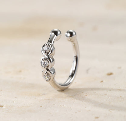 Triple Gemstone Ear Cuff Sterling Silver