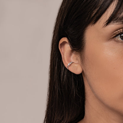 Triple Gemstone Ear Cuff Sterling Silver