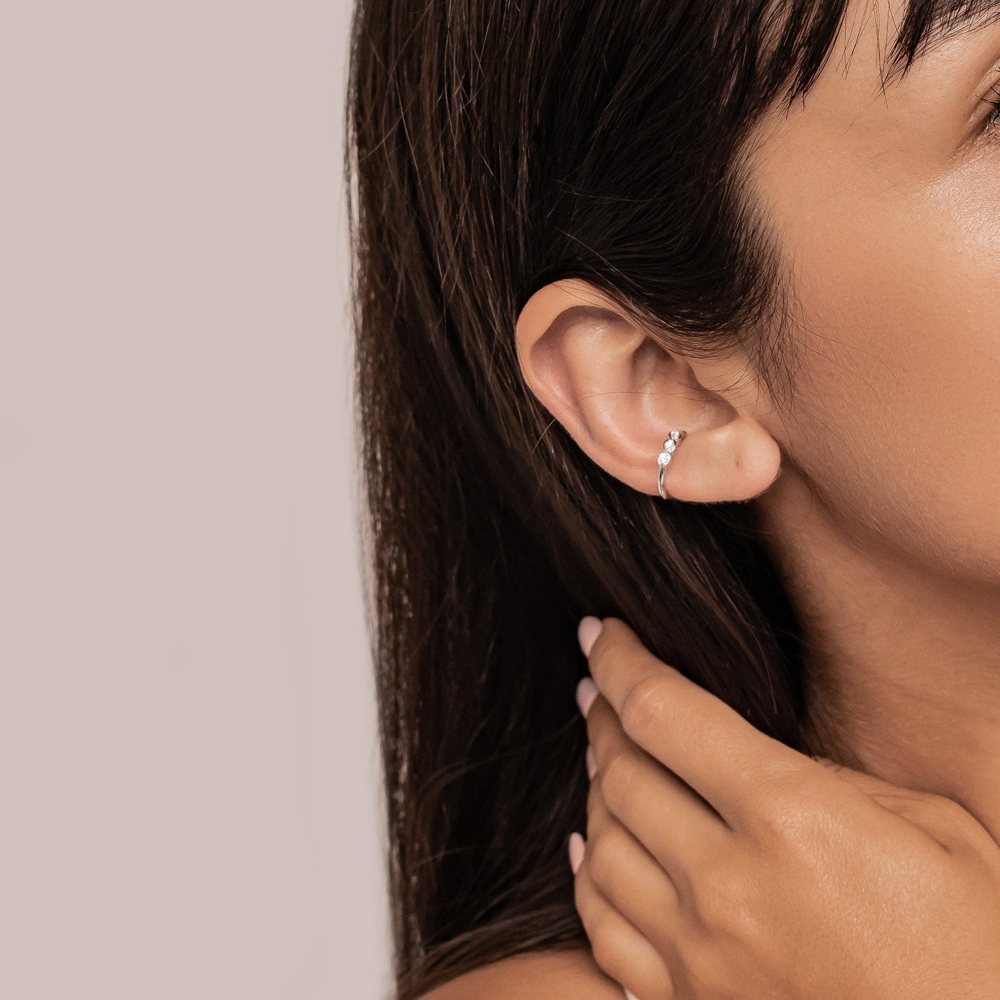 Triple Gemstone Ear Cuff Sterling Silver