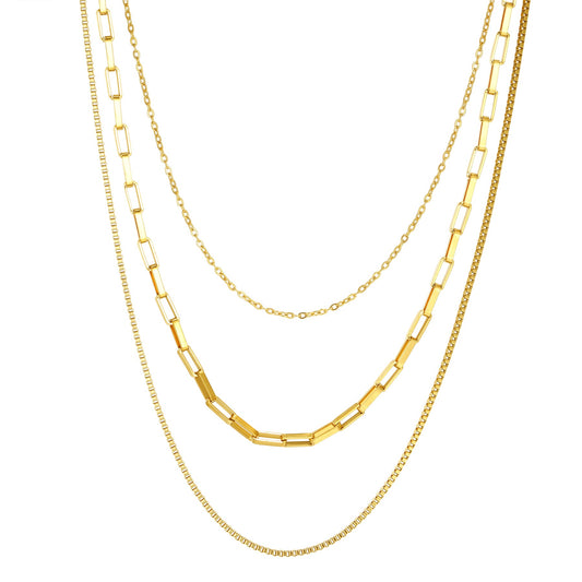 Triple Layer Geometric Chain Necklace Waterproof