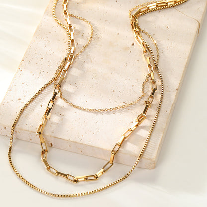 Triple Layer Geometric Chain Necklace Waterproof