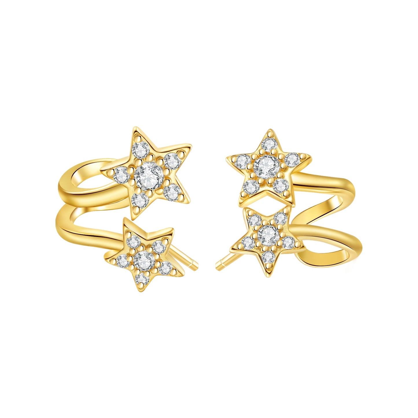 Twin Shooting Star Huggie Stud Earrings Sterling Silver