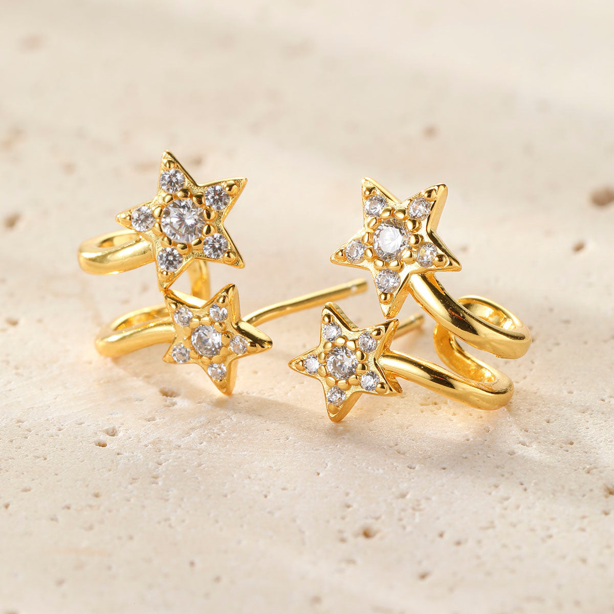 Twin Shooting Star Huggie Stud Earrings Sterling Silver