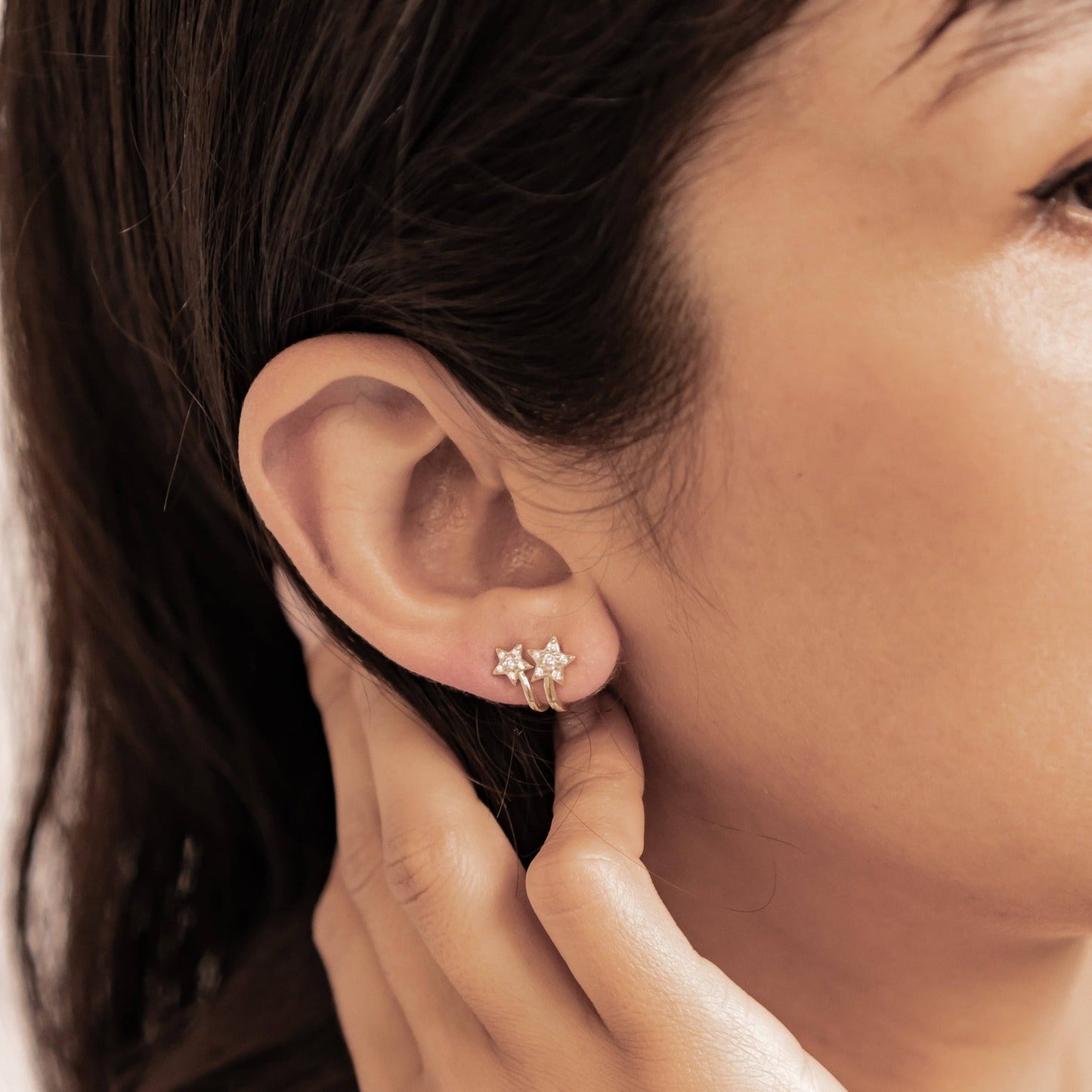 Twin Shooting Star Huggie Stud Earrings Sterling Silver