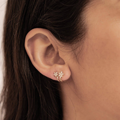 Twin Shooting Star Huggie Stud Earrings Sterling Silver