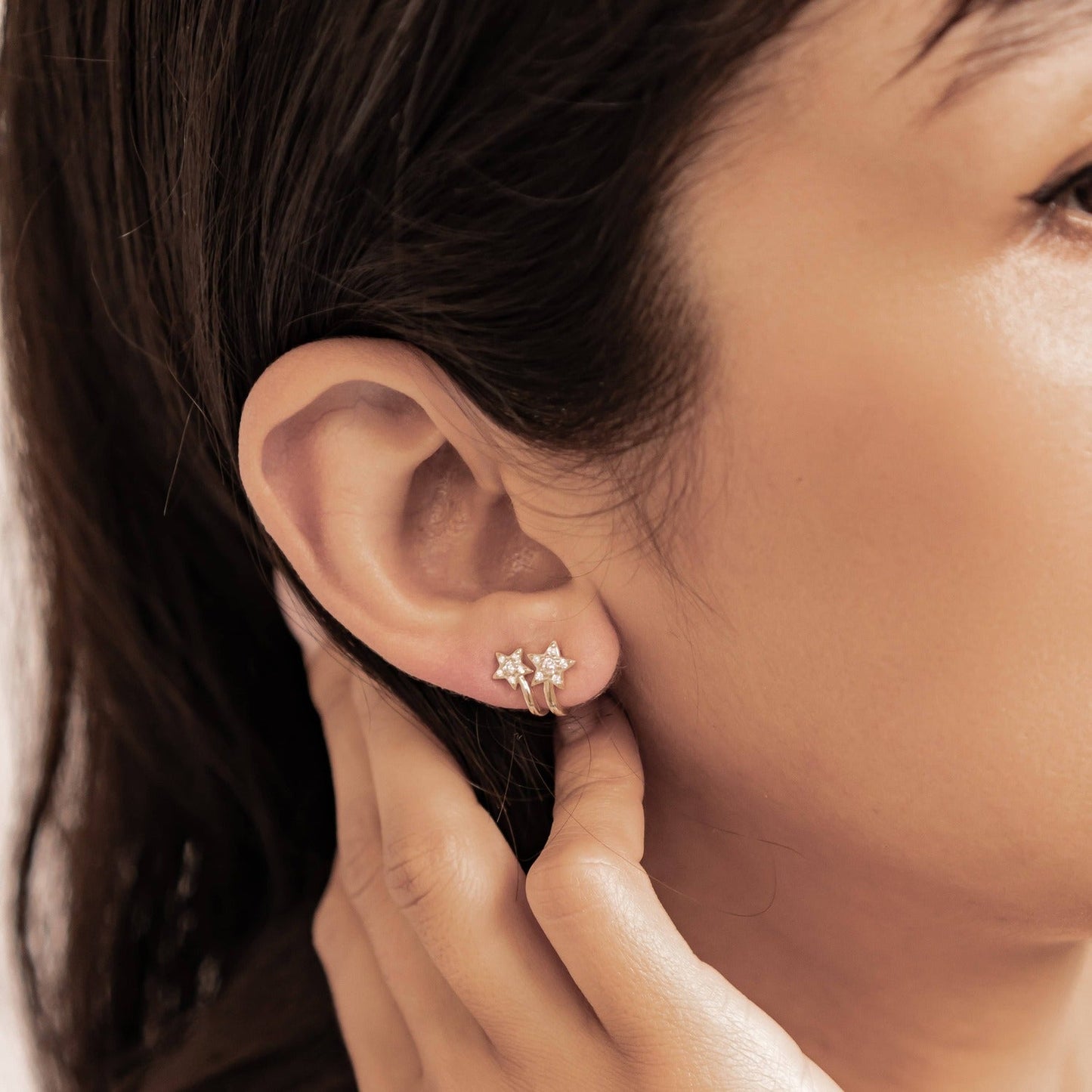 Twin Shooting Star Huggie Stud Earrings Sterling Silver