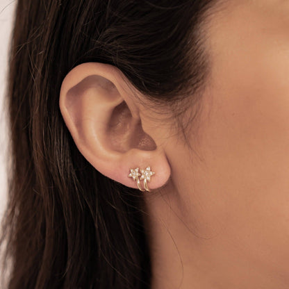 Twin Shooting Star Huggie Stud Earrings Sterling Silver