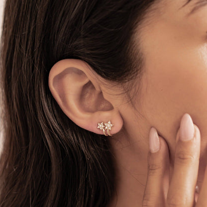 Twin Shooting Star Huggie Stud Earrings Sterling Silver