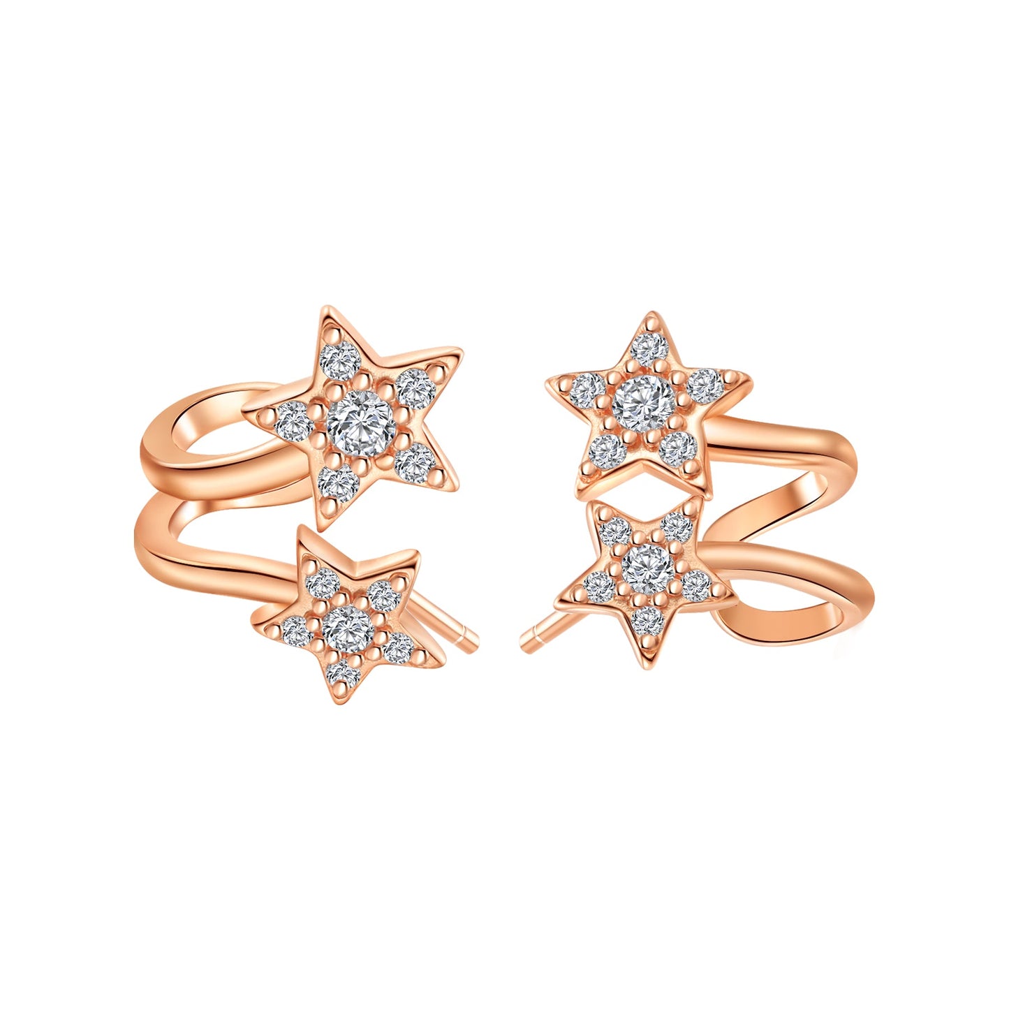 Twin Shooting Star Huggie Stud Earrings Sterling Silver