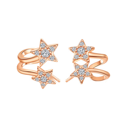 Twin Shooting Star Huggie Stud Earrings Sterling Silver