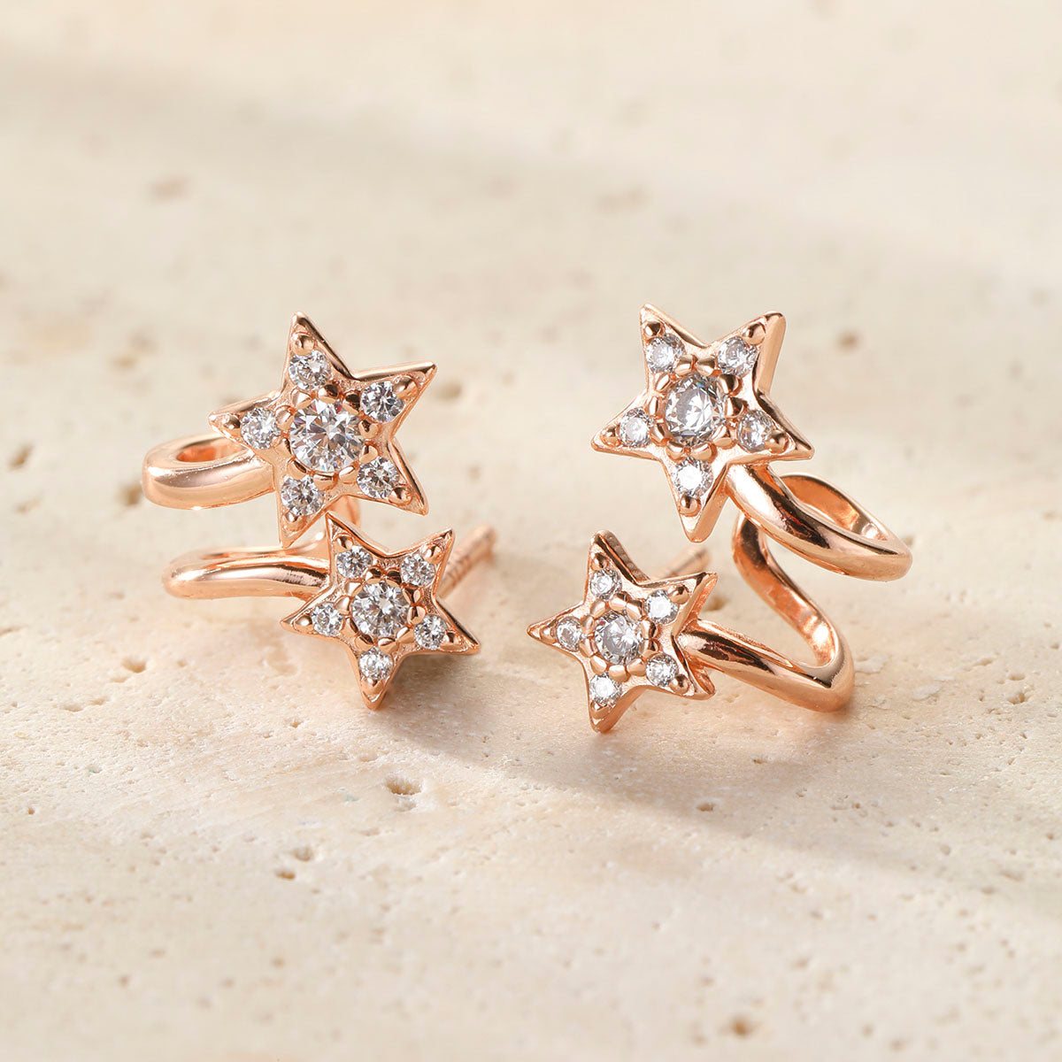 Twin Shooting Star Huggie Stud Earrings Sterling Silver