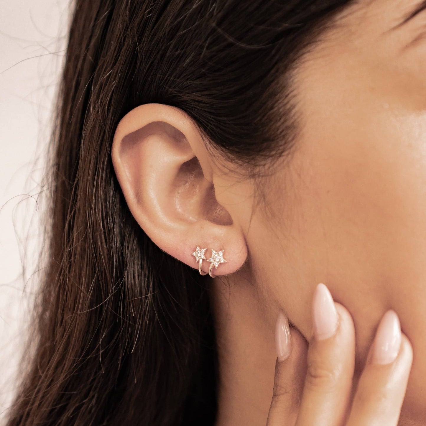 Twin Shooting Star Huggie Stud Earrings Sterling Silver