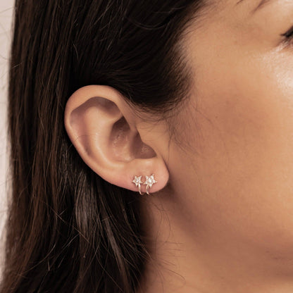Twin Shooting Star Huggie Stud Earrings Sterling Silver