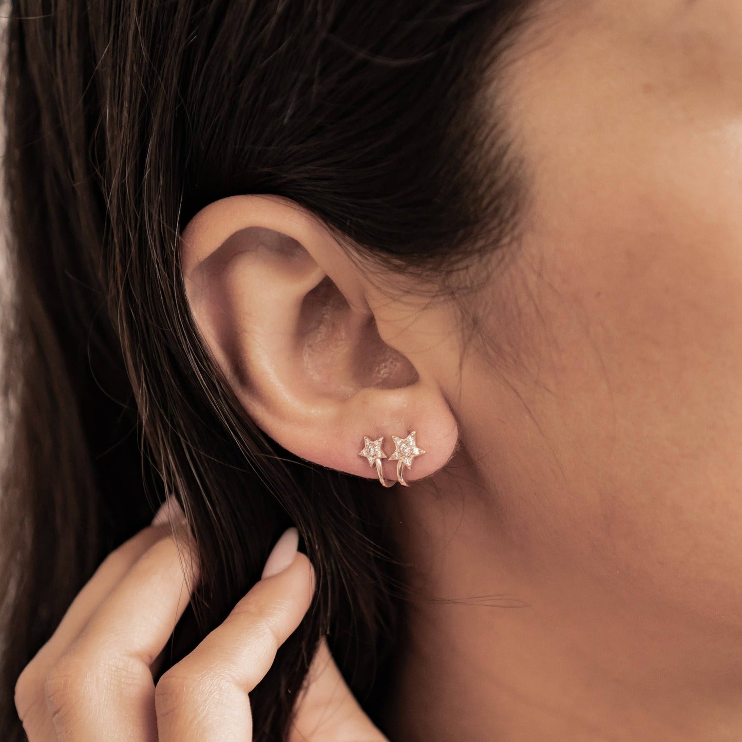 Twin Shooting Star Huggie Stud Earrings Sterling Silver