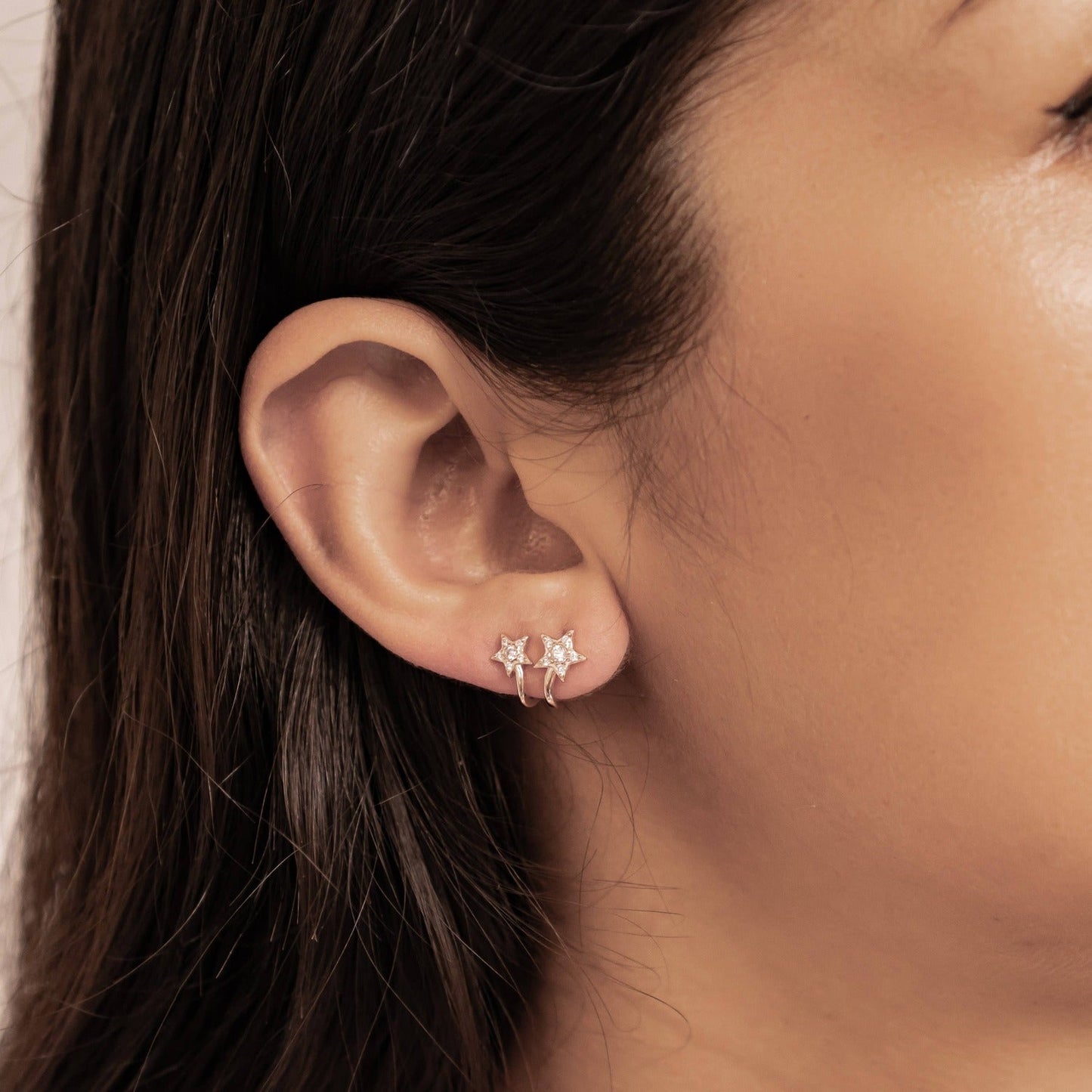 Twin Shooting Star Huggie Stud Earrings Sterling Silver