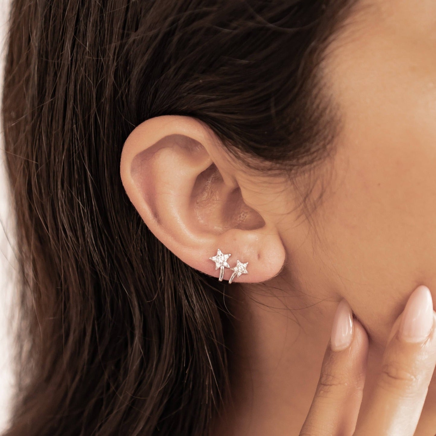 Twin Shooting Star Huggie Stud Earrings Sterling Silver