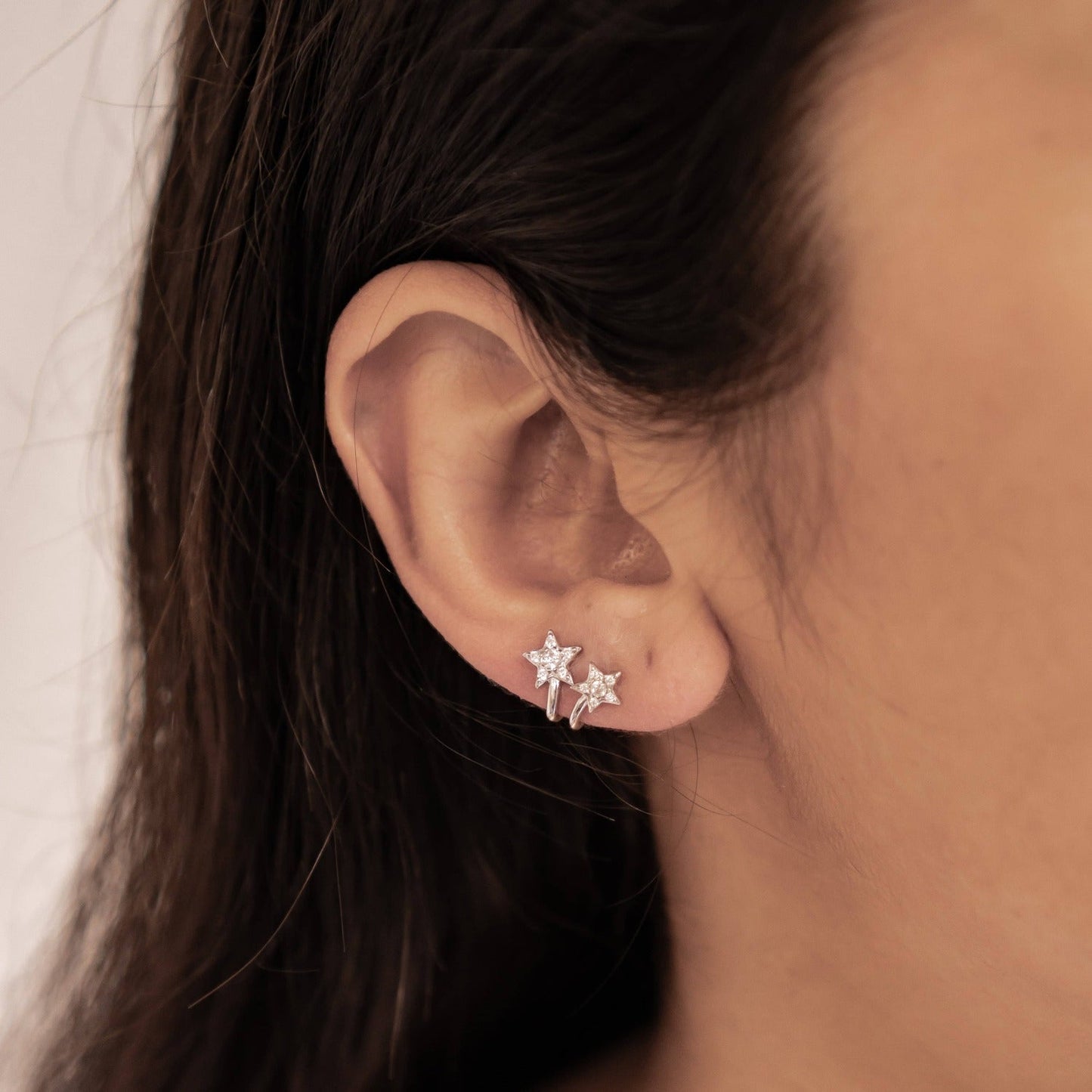 Twin Shooting Star Huggie Stud Earrings Sterling Silver