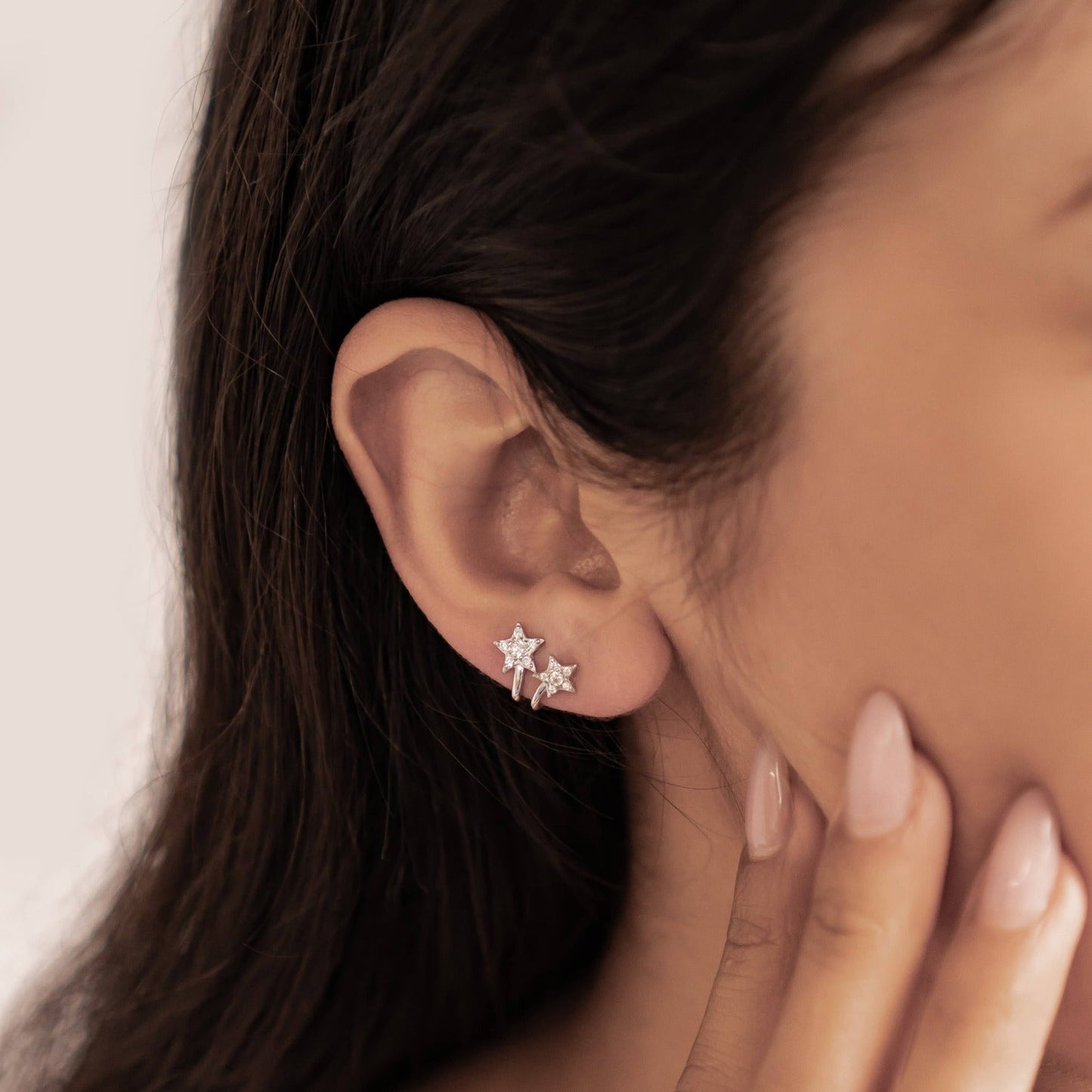 Twin Shooting Star Huggie Stud Earrings Sterling Silver