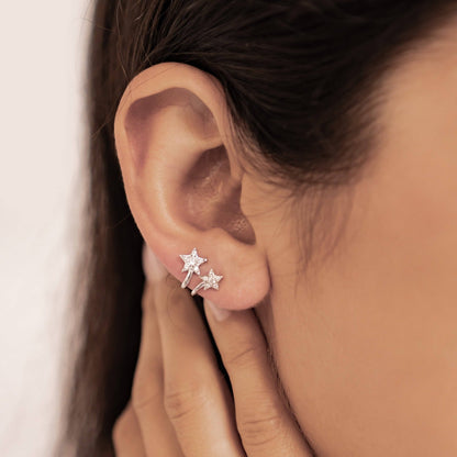 Twin Shooting Star Huggie Stud Earrings Sterling Silver