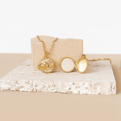 Twin Swan Heart Locket Necklace Sterling Silver