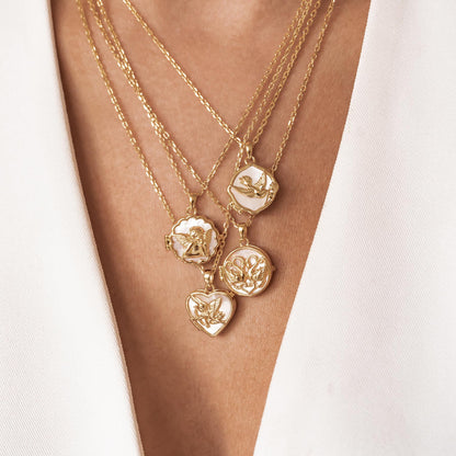 Twin Swan Heart Locket Necklace Sterling Silver