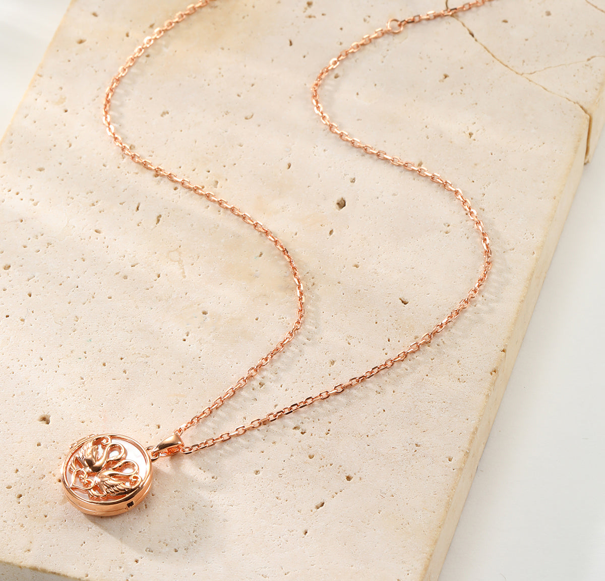 Twin Swan Heart Locket Necklace Sterling Silver