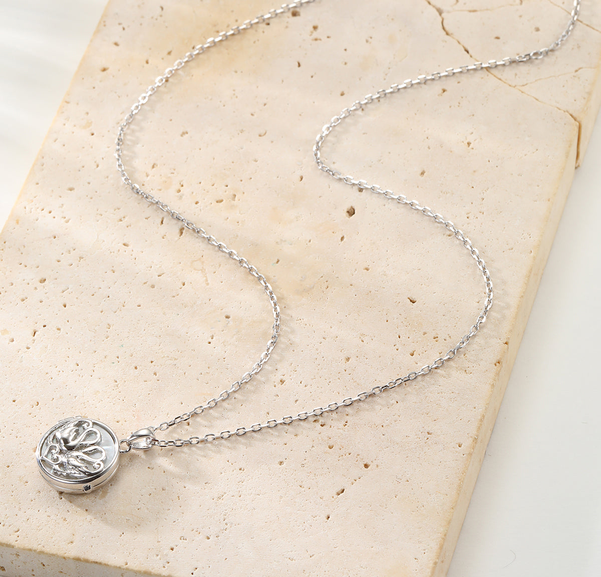 Twin Swan Heart Locket Necklace Sterling Silver