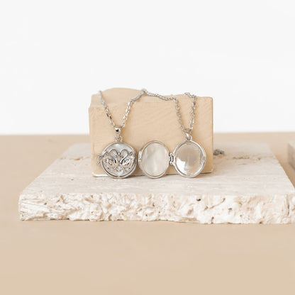 Twin Swan Heart Locket Necklace Sterling Silver