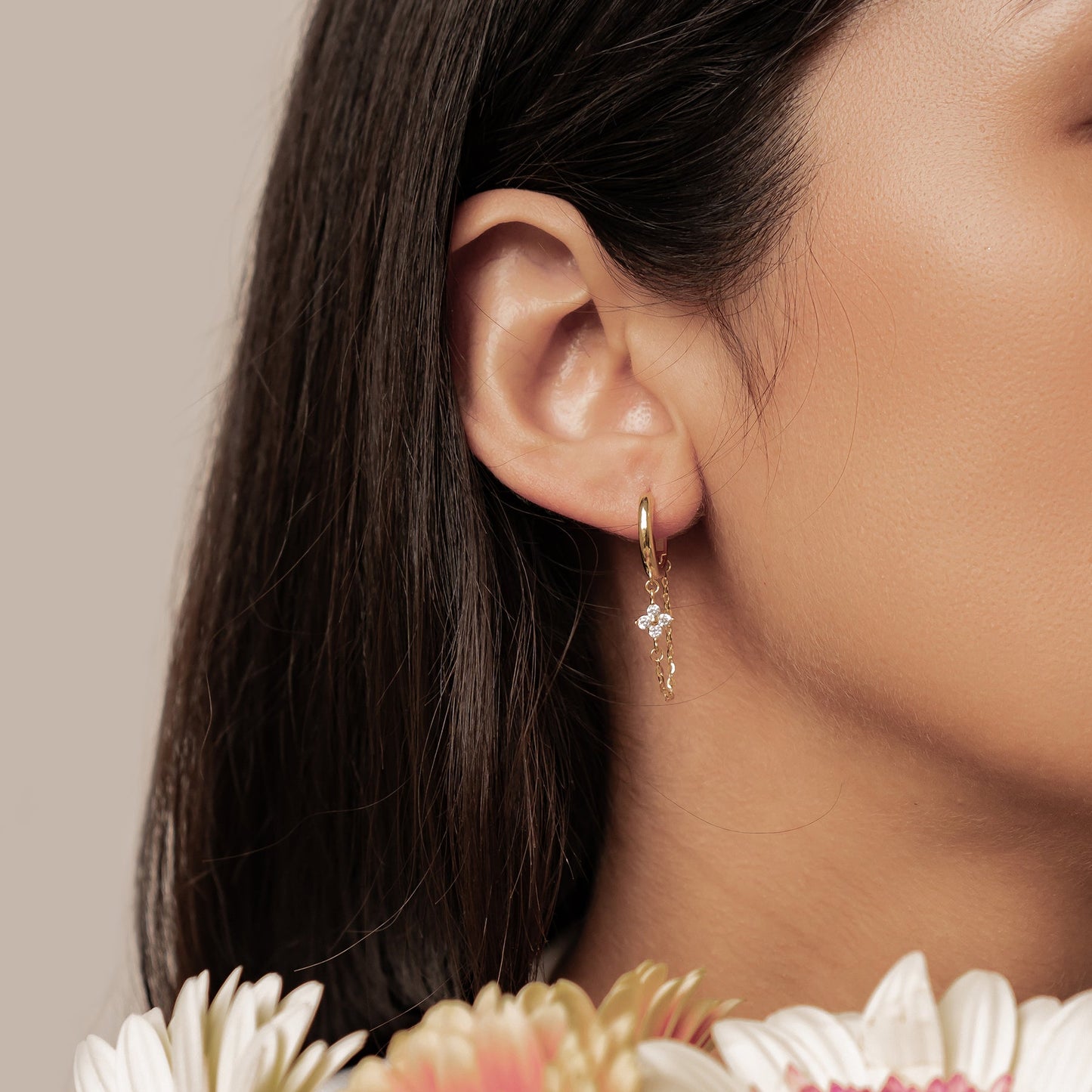 Twinkle Blossom Hoop Earrings Sterling Silver