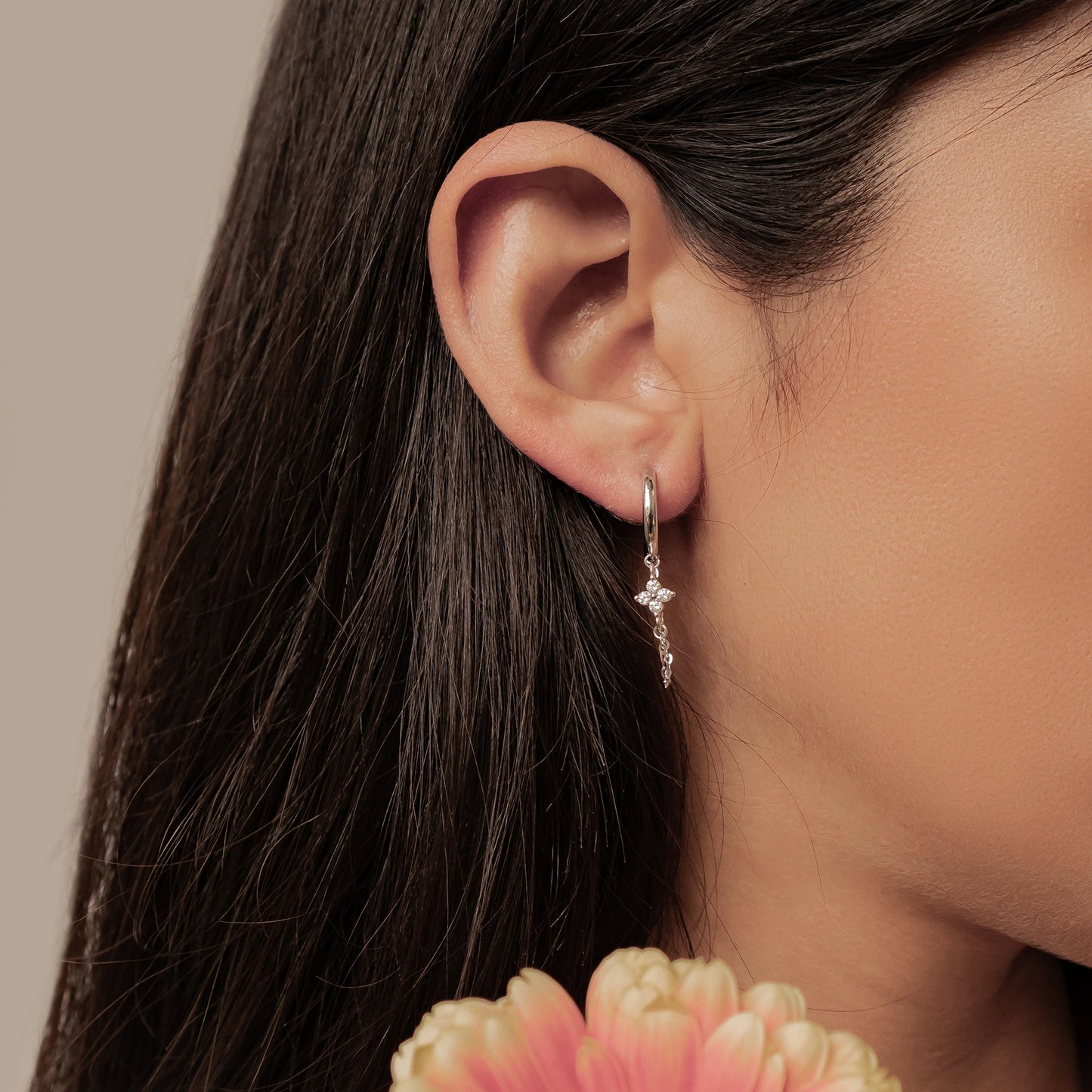 Twinkle Blossom Hoop Earrings Sterling Silver