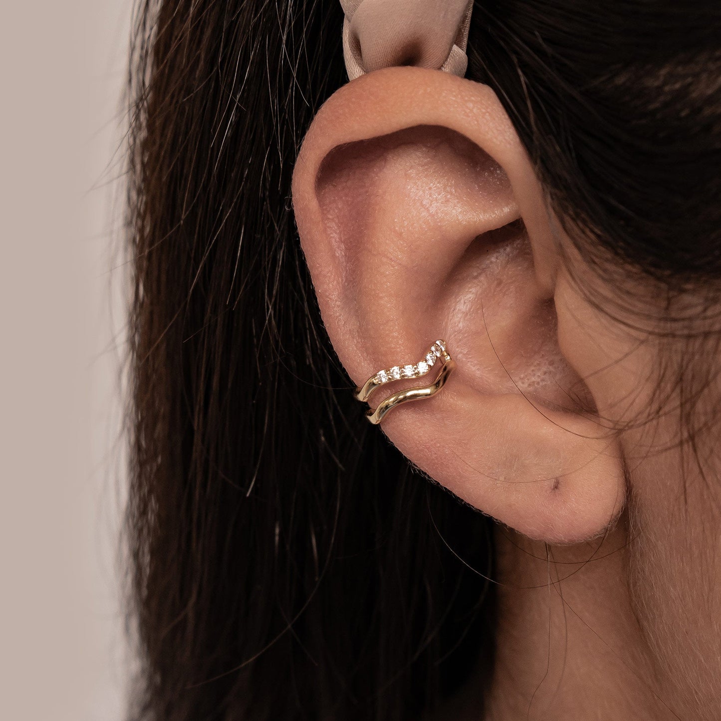 Wavy Pavé Ear Cuff Sterling Silver