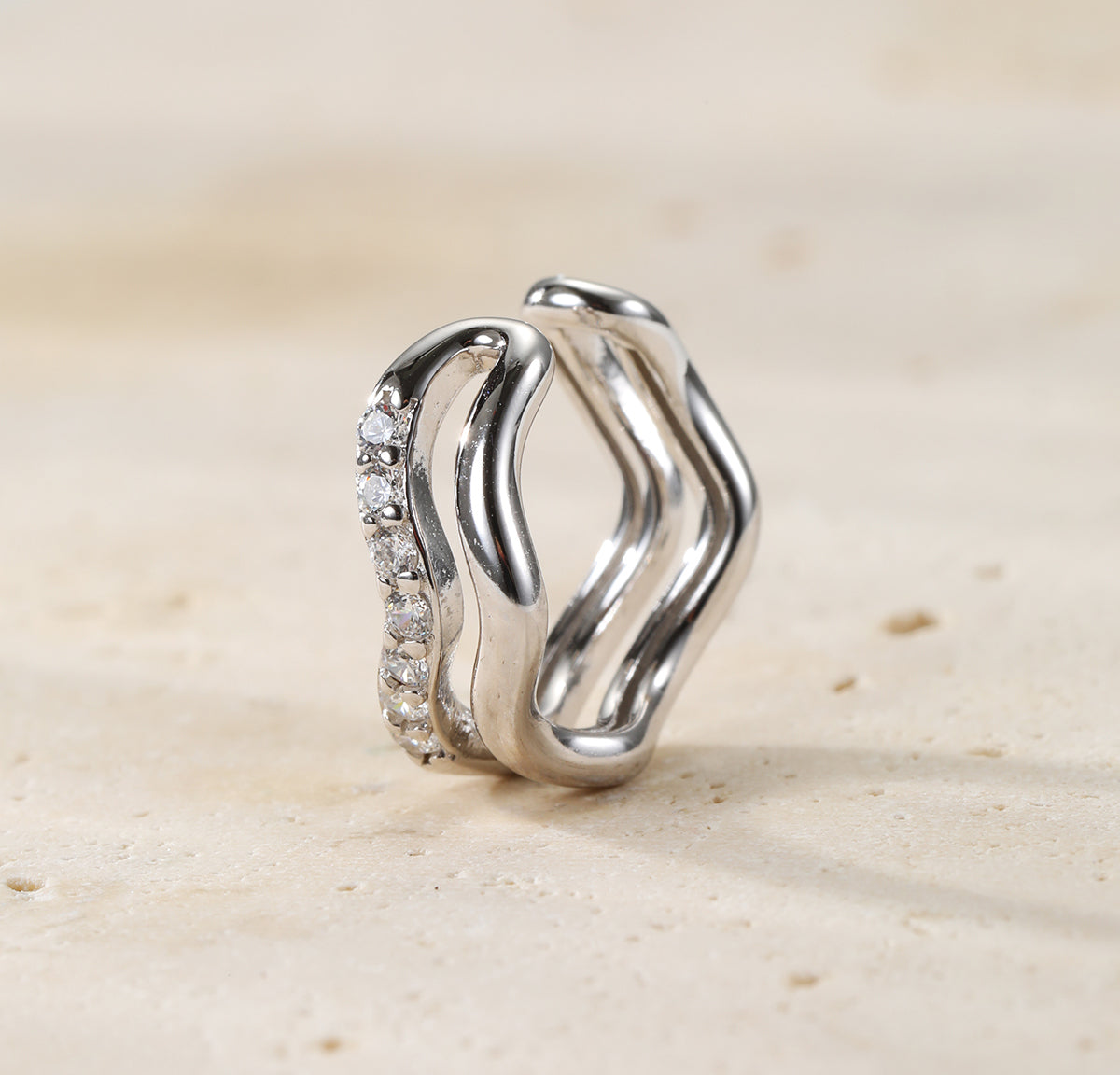 Wavy Pavé Ear Cuff Sterling Silver