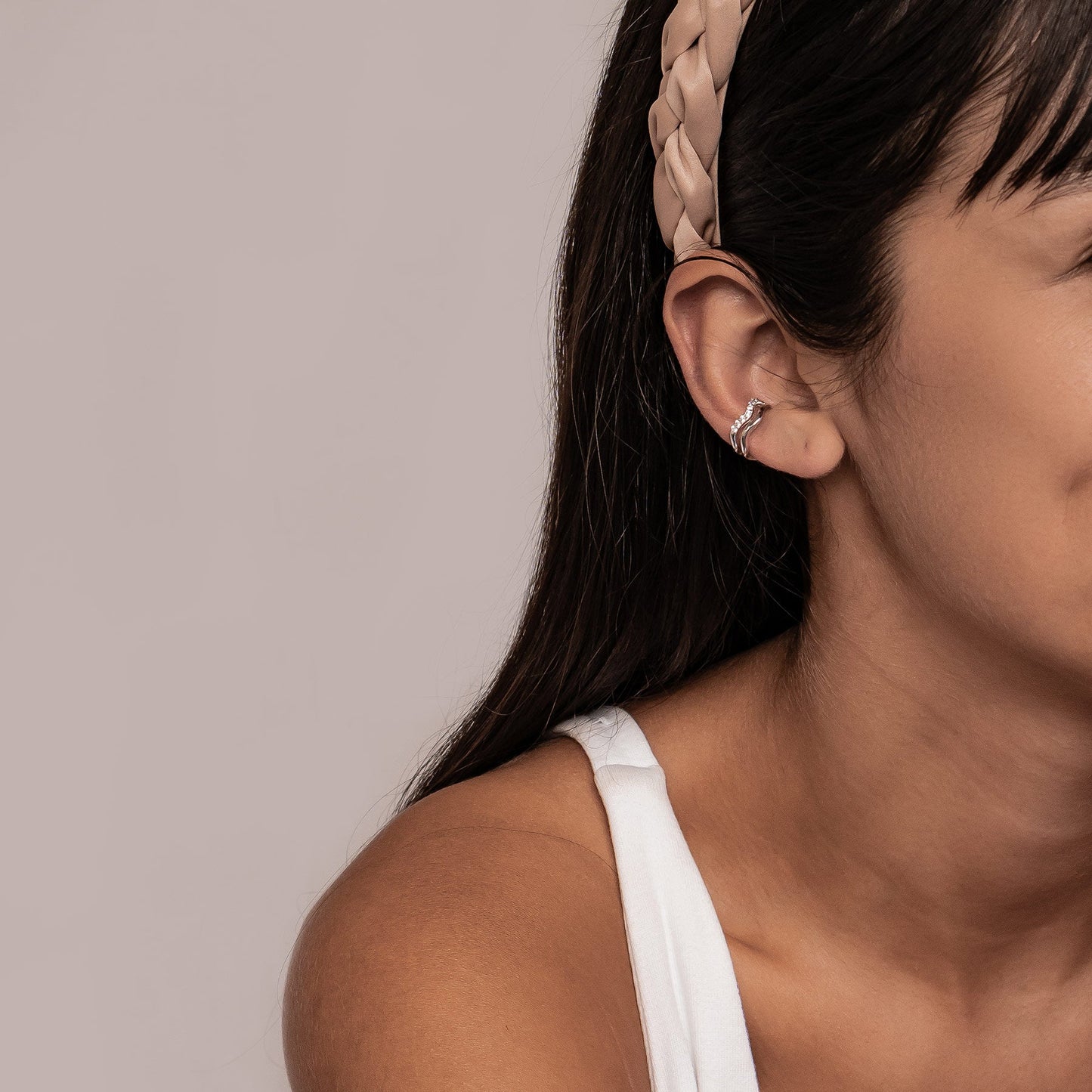 Wavy Pavé Ear Cuff Sterling Silver